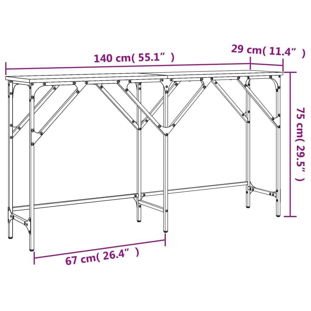 vidaXL Konsolentisch Grau Sonoma 140x29x75 cm Holzwerkstoff