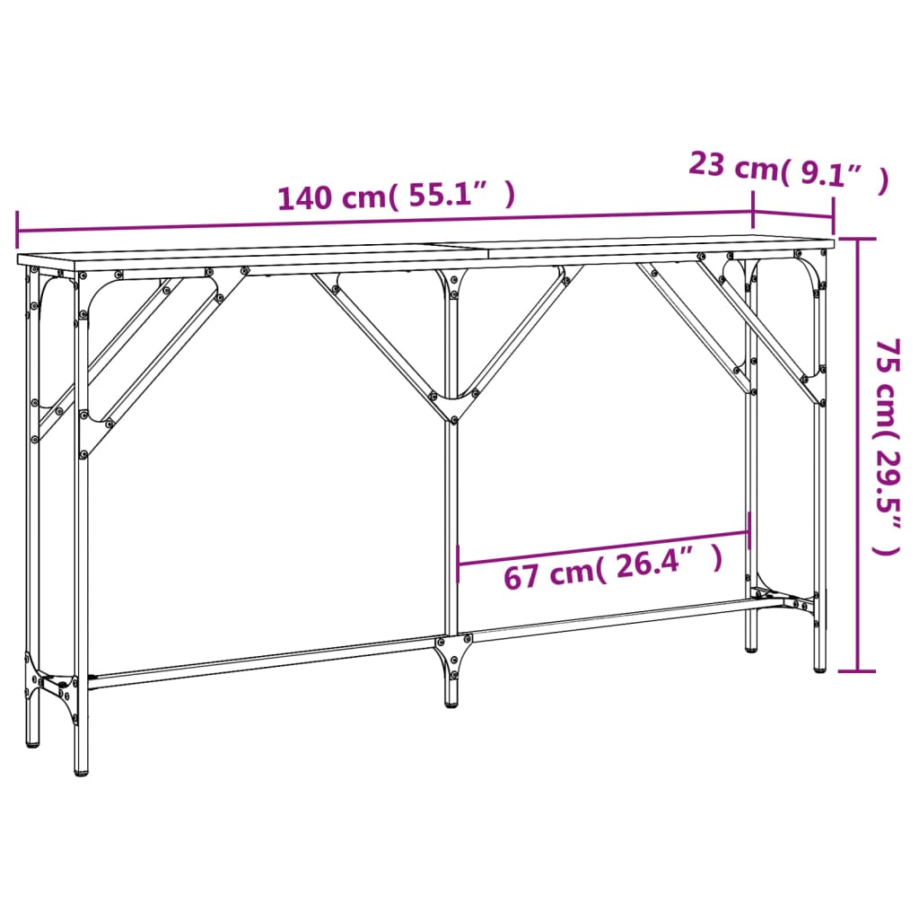 vidaXL Konsolentisch Räuchereiche 140x23x75 cm Holzwerkstoff