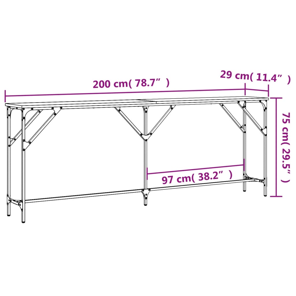 Konsolentisch Grau Sonoma 200x29x75 cm Holzwerkstoff Stilecasa