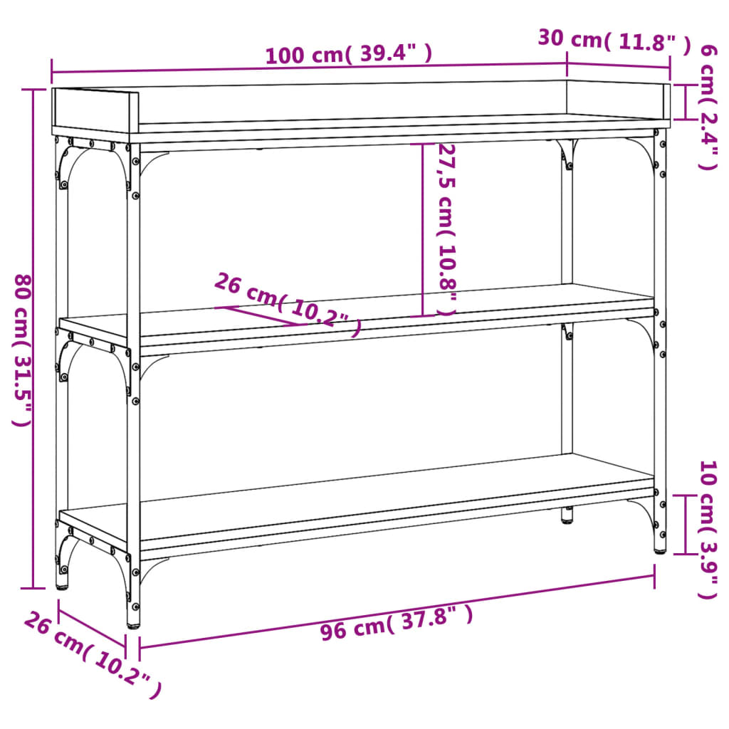 vidaXL Konsolentisch mit Ablagen Grau Sonoma 100x30x80 cm