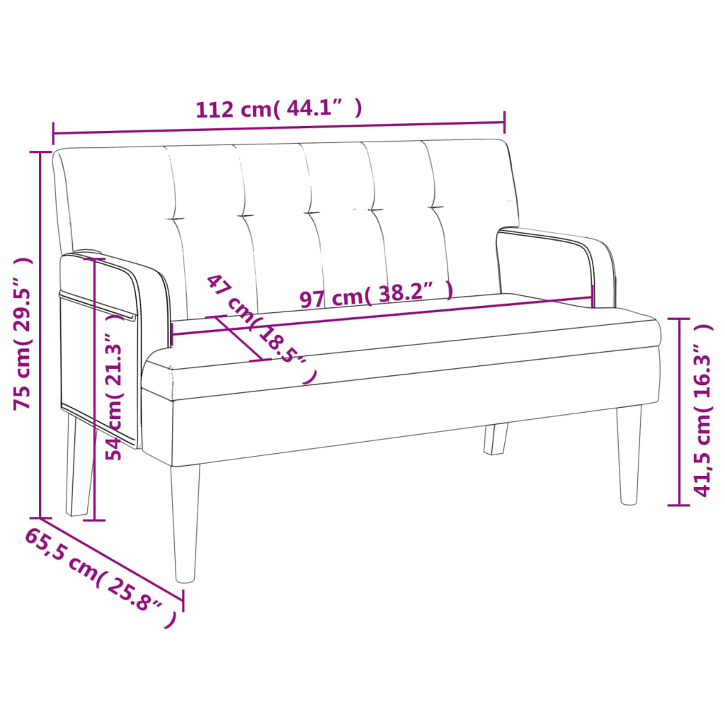 Sitzbank mit Rückenlehne Weiß 112x65,5x75 cm Kunstleder VIDAXL