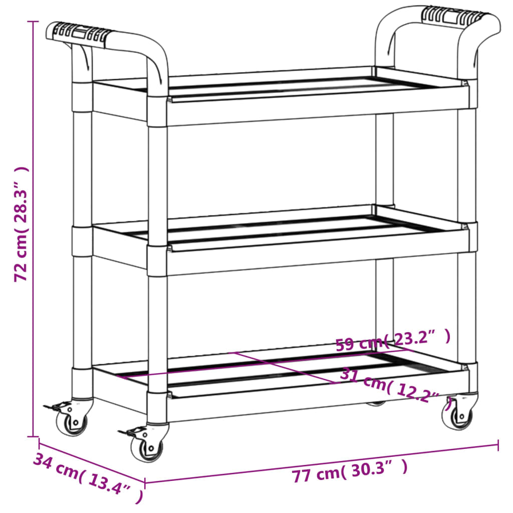 Rollwagen mit 3 Etagen Grau 77x34x72 cm Aluminium