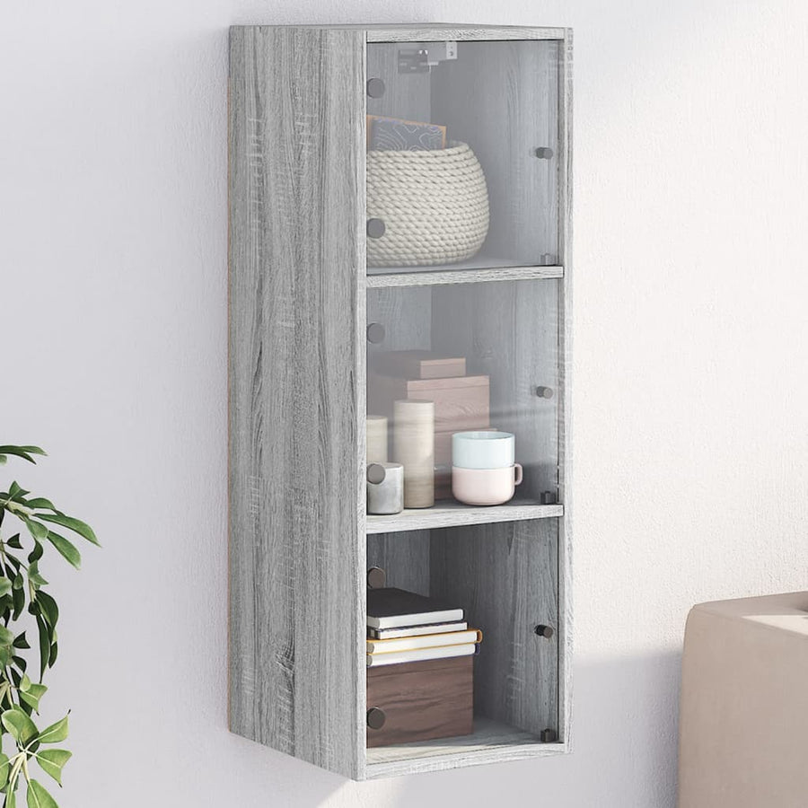 Wandschrank mit Glastüren Grau Sonoma 35x37x100 cm Stilecasa