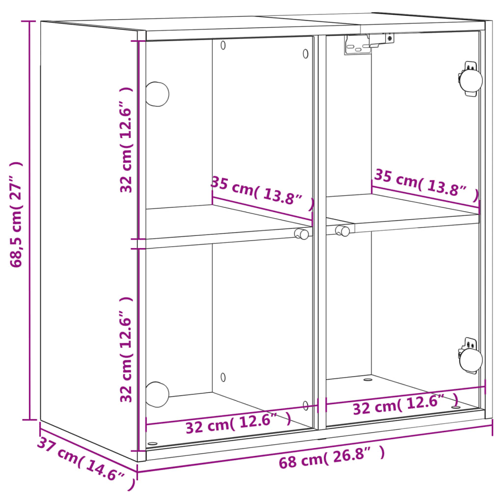 vidaXL Wandschrank mit Glastüren Weiß 68x37x68,5 cm