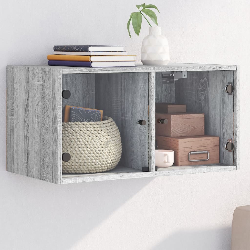 vidaXL Wandschrank mit Glastüren Grau Sonoma 68,5x37x35 cm