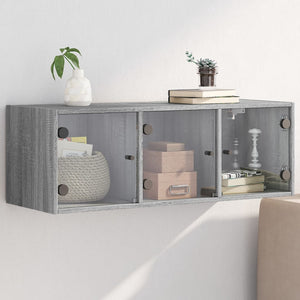 vidaXL Wandschrank mit Glastüren Grau Sonoma 102x37x35 cm