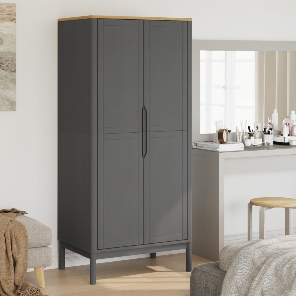 Kleiderschrank FLORO Grau 77x53x171 cm Massivholz Kiefer