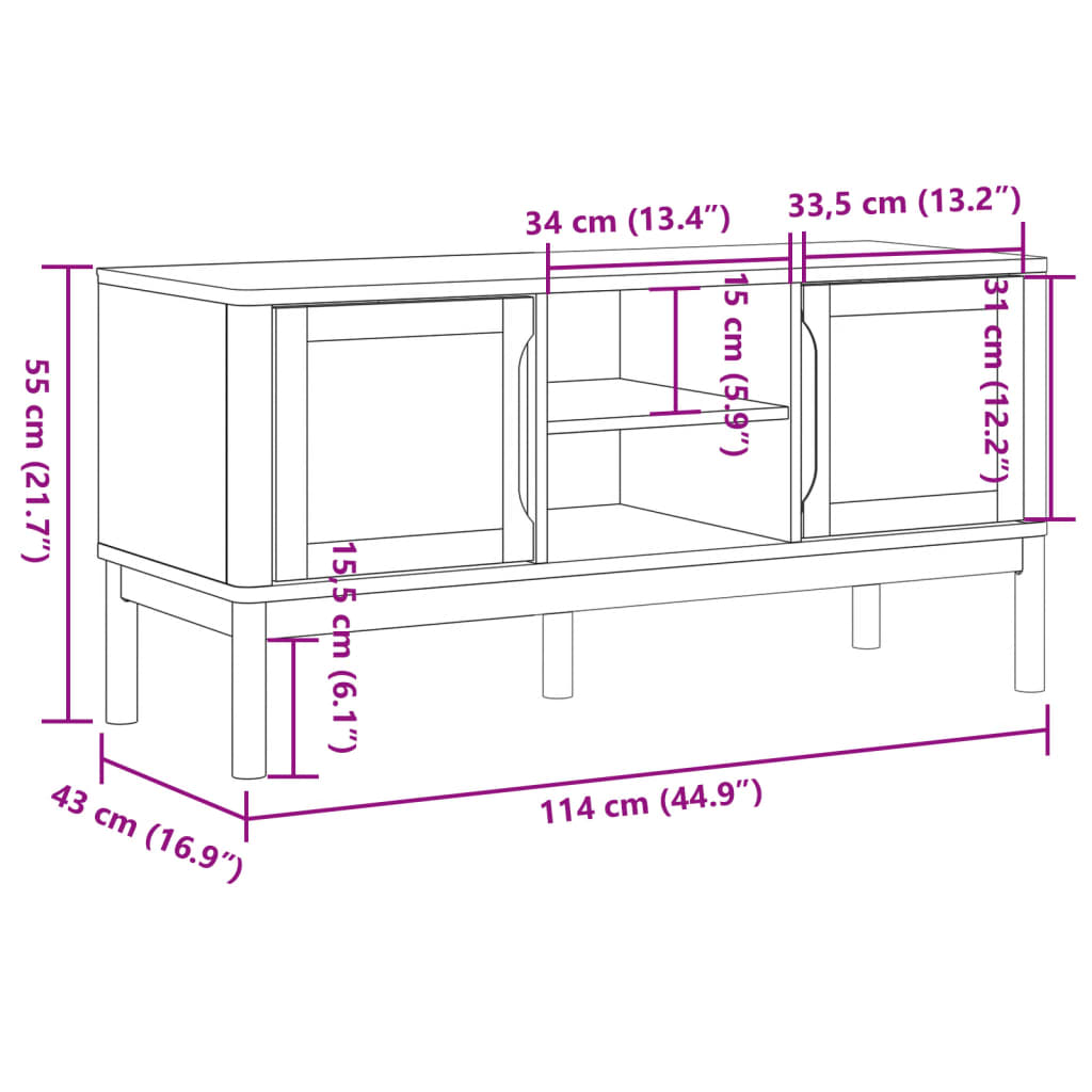 vidaXL TV-Schrank FLORO Wachsbraun 114x43x55 cm Massivholz Kiefer