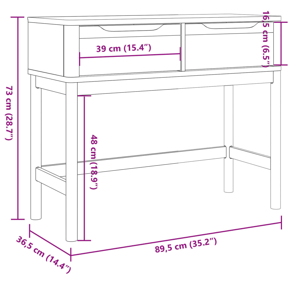 vidaXL Konsolentisch FLORO Wachsbraun 89,5x36,5x73cm Massivholz Kiefer