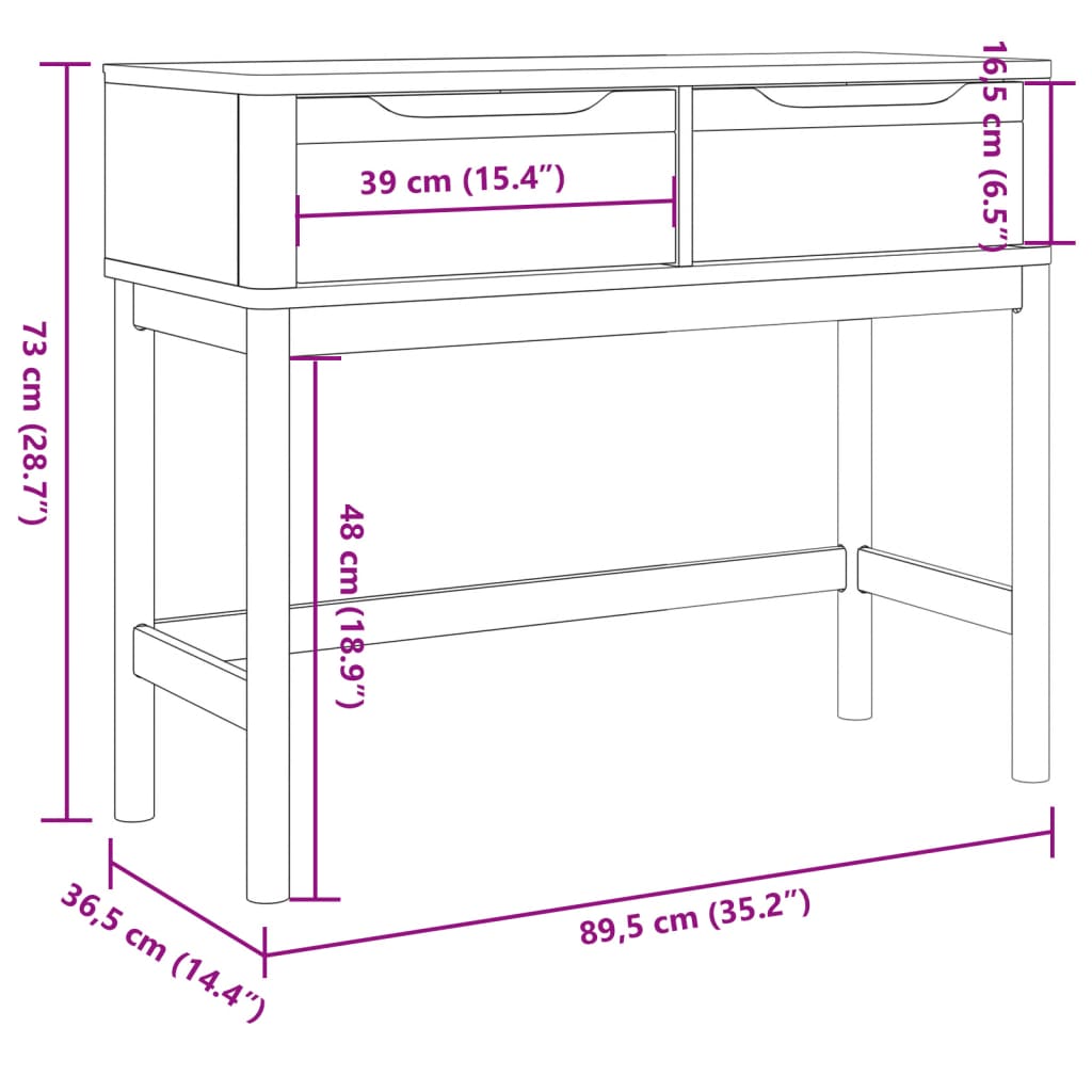 vidaXL Konsolentisch FLORO Grau 89,5x36,5x73 cm Massivholz Kiefer