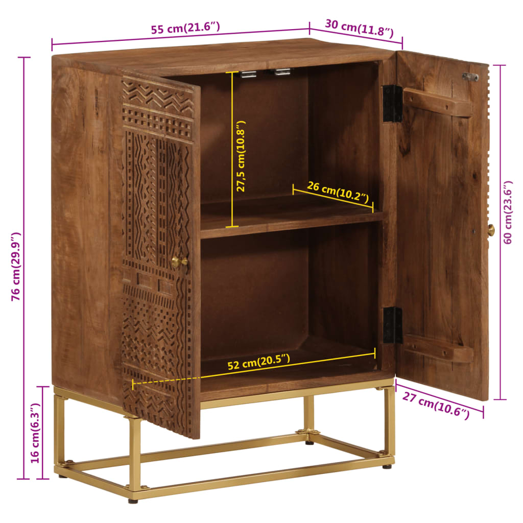 vidaXL Sideboard 55x30x76 cm Massivholz Mango und Eisen