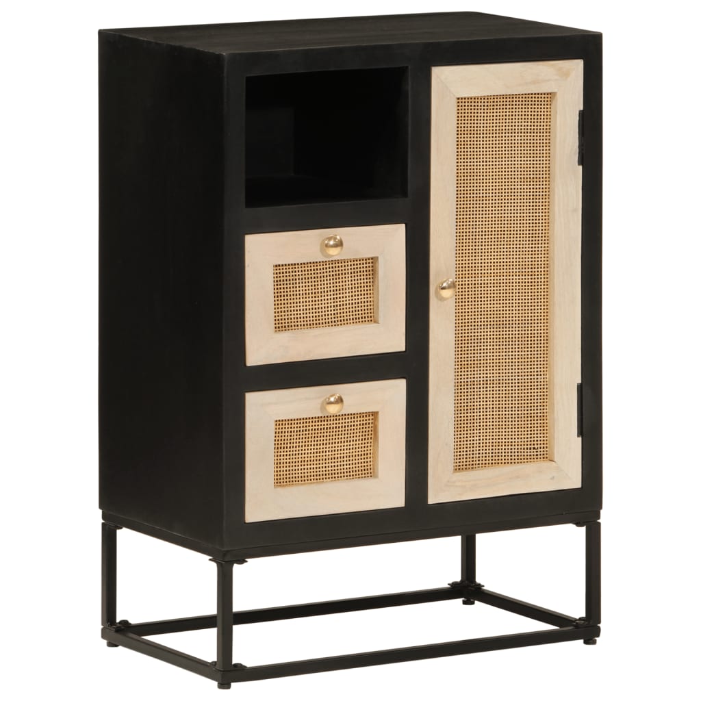 vidaXL Sideboard Schwarz 55x30x76 cm Massivholz Mango und Eisen