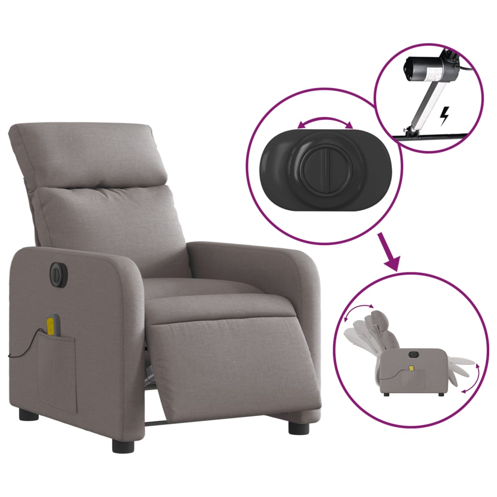 vidaXL Massagesessel Elektrisch Taupe Stoff