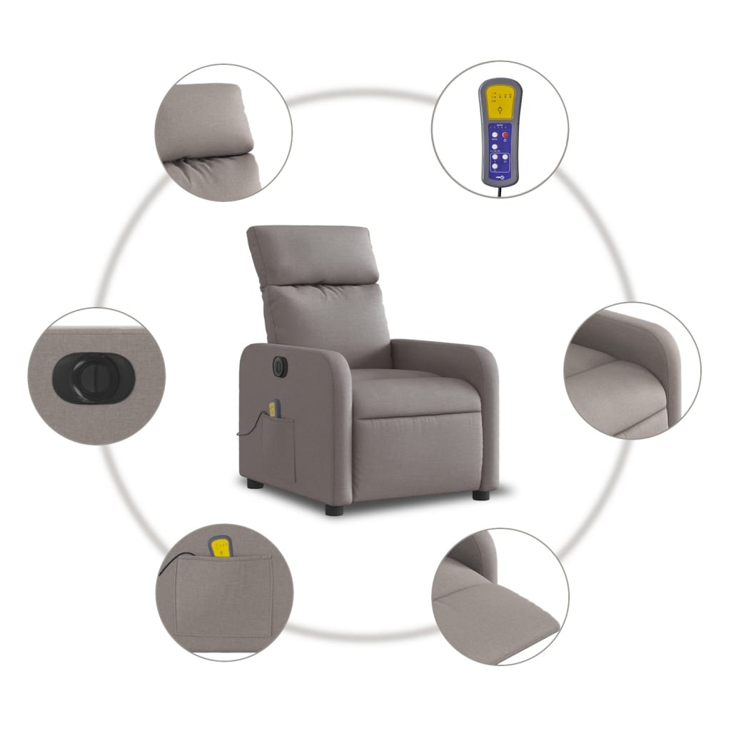 vidaXL Massagesessel Elektrisch Taupe Stoff