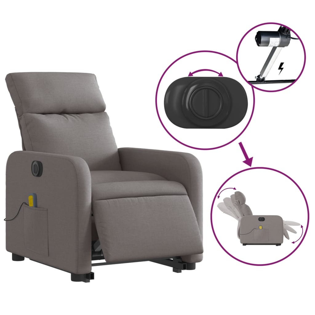 vidaXL Elektrischer Massagesessel mit Aufstehhilfe Taupe Stoff