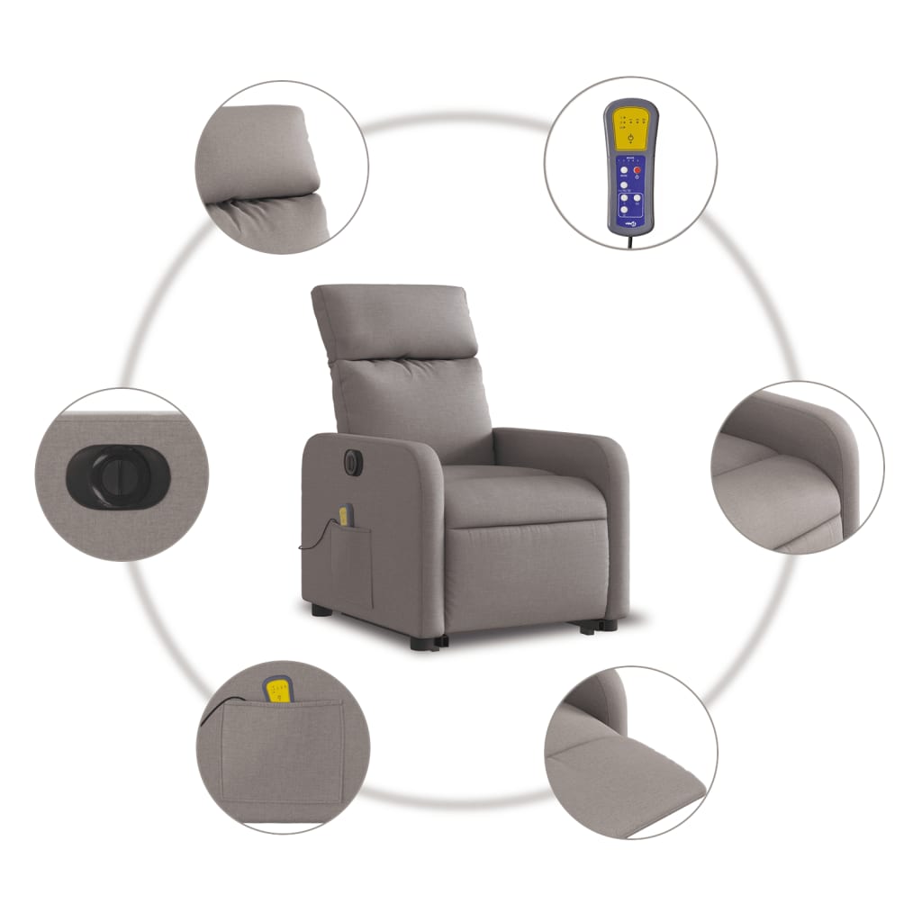 vidaXL Elektrischer Massagesessel mit Aufstehhilfe Taupe Stoff