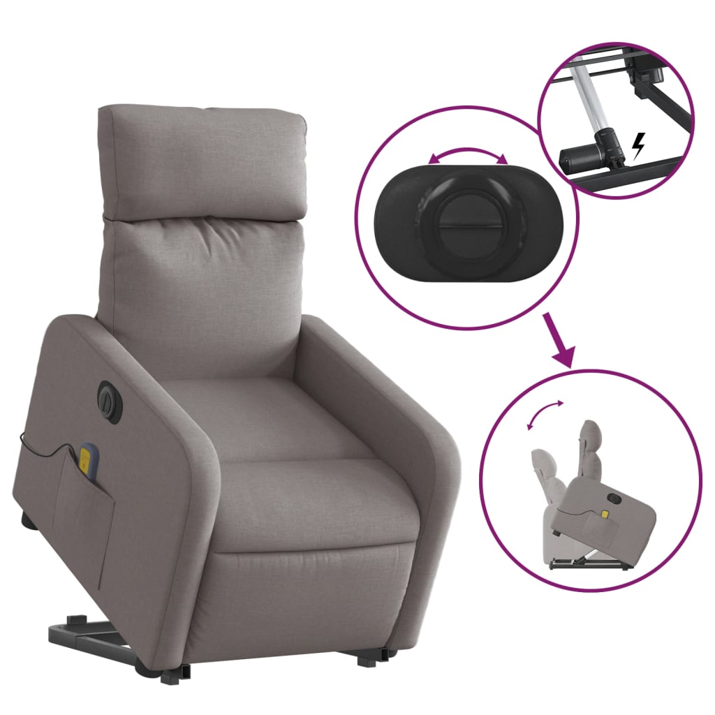 vidaXL Elektrischer Massagesessel mit Aufstehhilfe Taupe Stoff