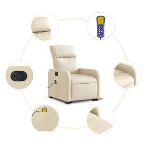 vidaXL Elektrischer Massagesessel mit Aufstehhilfe Creme Stoff