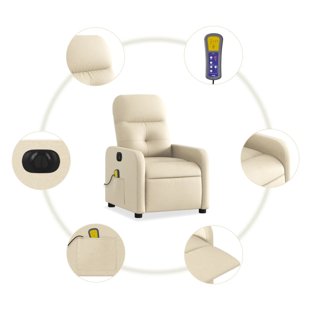 vidaXL Massagesessel Elektrisch Creme Stoff