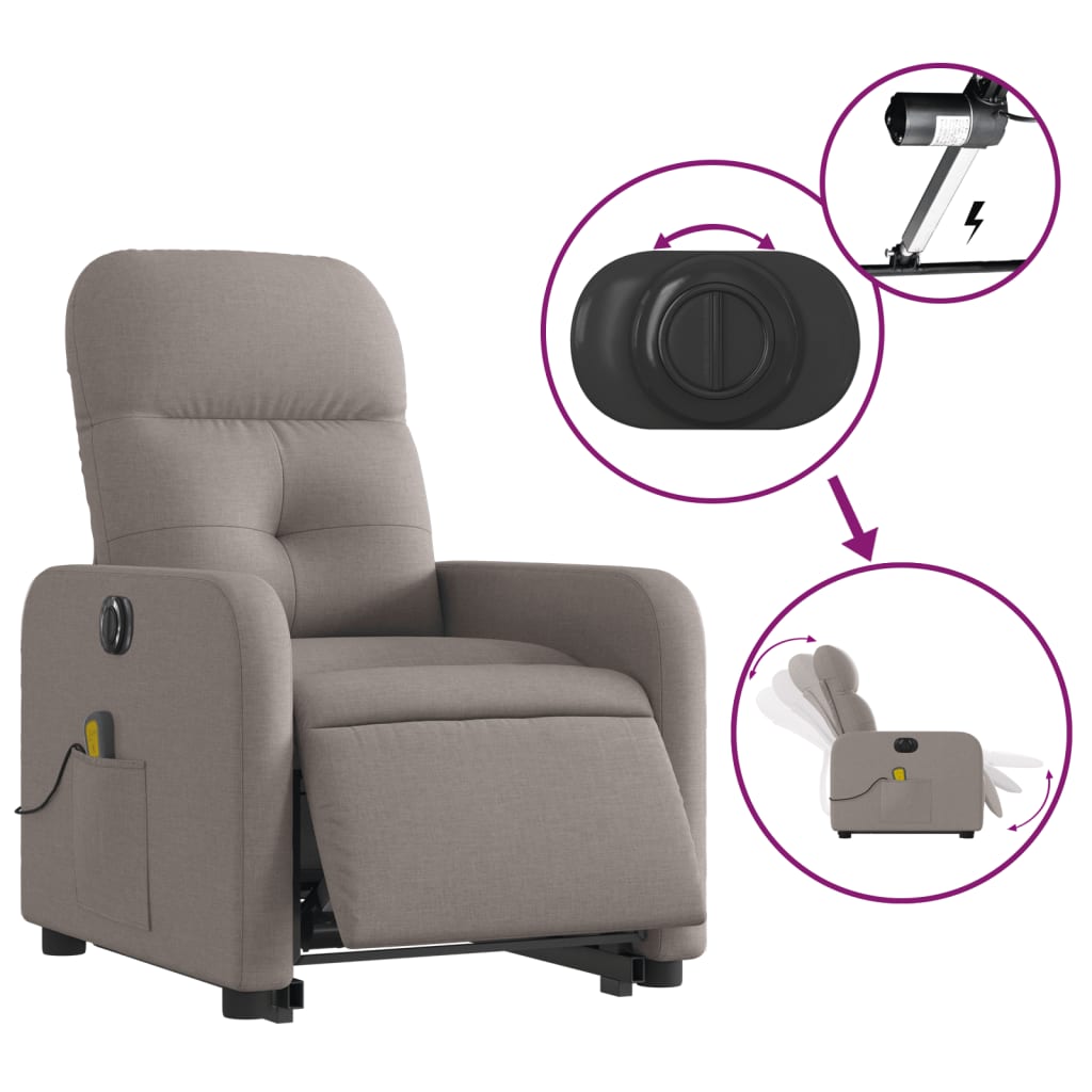 vidaXL Elektrischer Massagesessel mit Aufstehhilfe Taupe Stoff