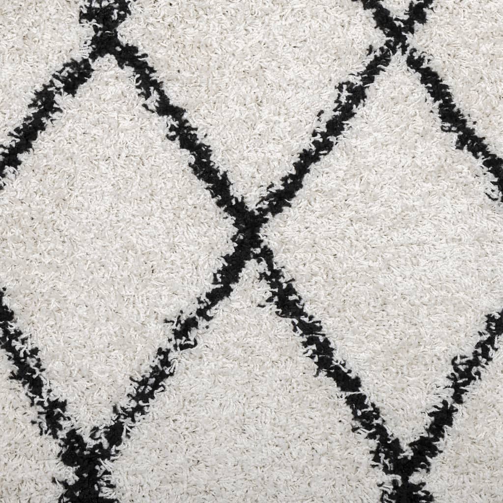 vidaXL Teppich Shaggy Hochflor Modern Creme und Schwarz 120x120 cm