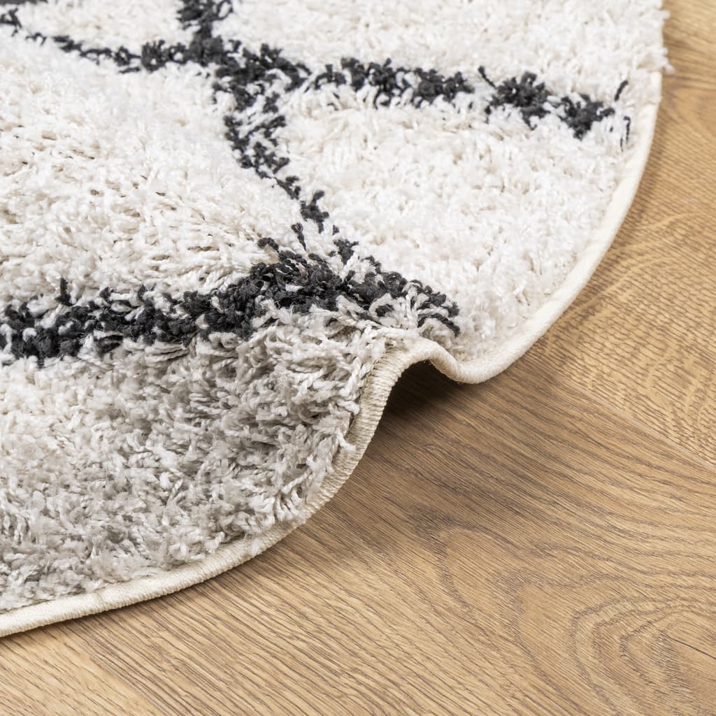 vidaXL Teppich Shaggy Hochflor Modern Creme und Schwarz Ø 80 cm