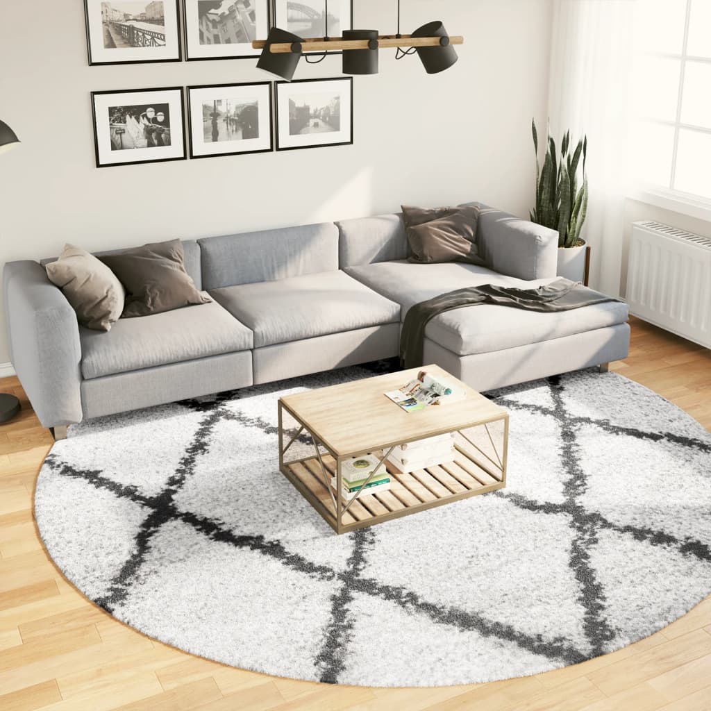 vidaXL Teppich Shaggy Hochflor Modern Creme und Schwarz Ø 280 cm