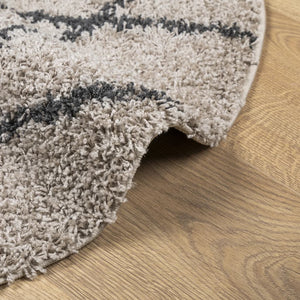 vidaXL Teppich Shaggy Hochflor Modern Beige und Anthrazit Ø 80 cm