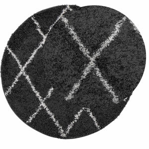 vidaXL Teppich Shaggy Hochflor Modern Schwarz und Creme Ø 80 cm