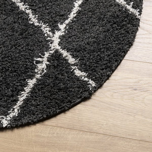 vidaXL Teppich Shaggy Hochflor Modern Schwarz und Creme Ø 80 cm