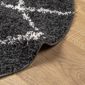 vidaXL Teppich Shaggy Hochflor Modern Schwarz und Creme Ø 80 cm