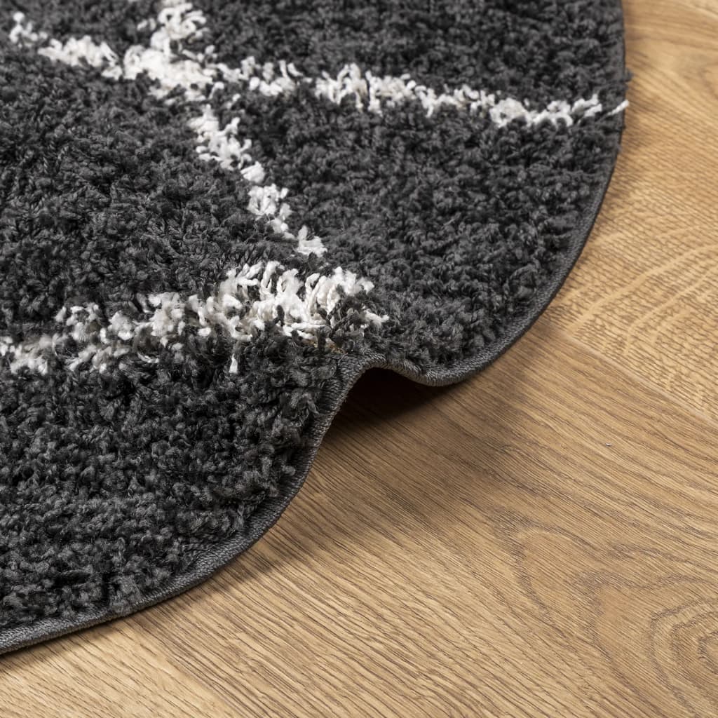 vidaXL Teppich Shaggy Hochflor Modern Schwarz und Creme Ø 200 cm