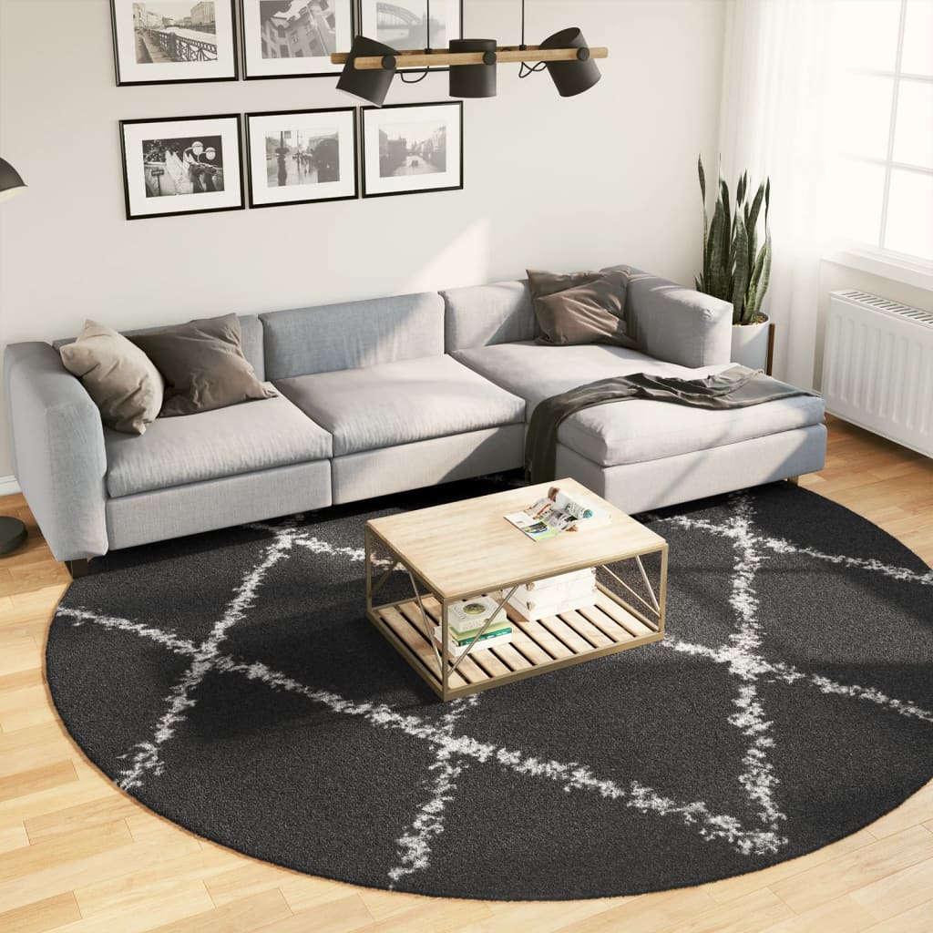 vidaXL Teppich Shaggy Hochflor Modern Schwarz und Creme Ø 280 cm