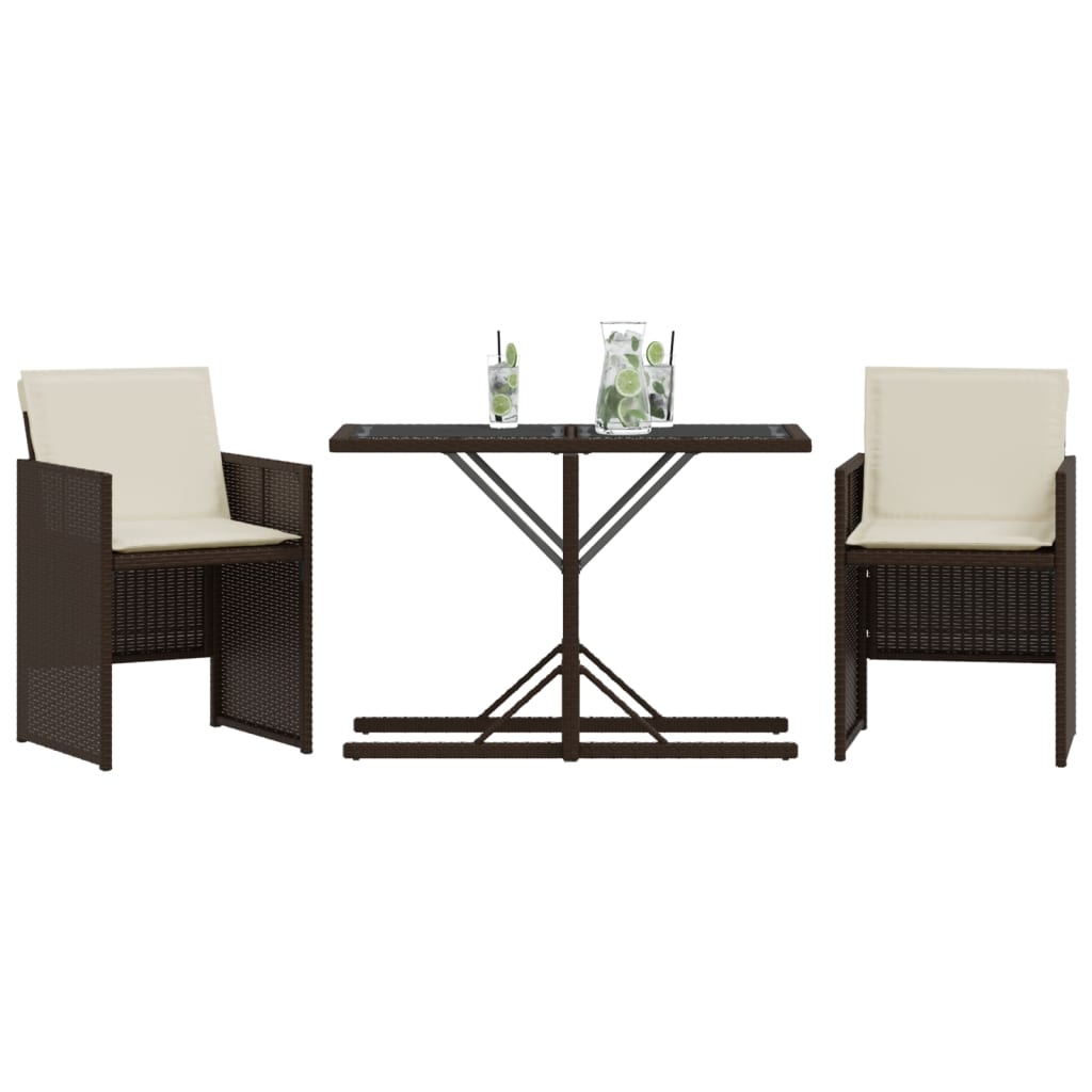 vidaXL 3-tlg. Bistro-Set mit Kissen Braun Poly Rattan