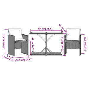 vidaXL 3-tlg. Bistro-Set mit Kissen Braun Poly Rattan