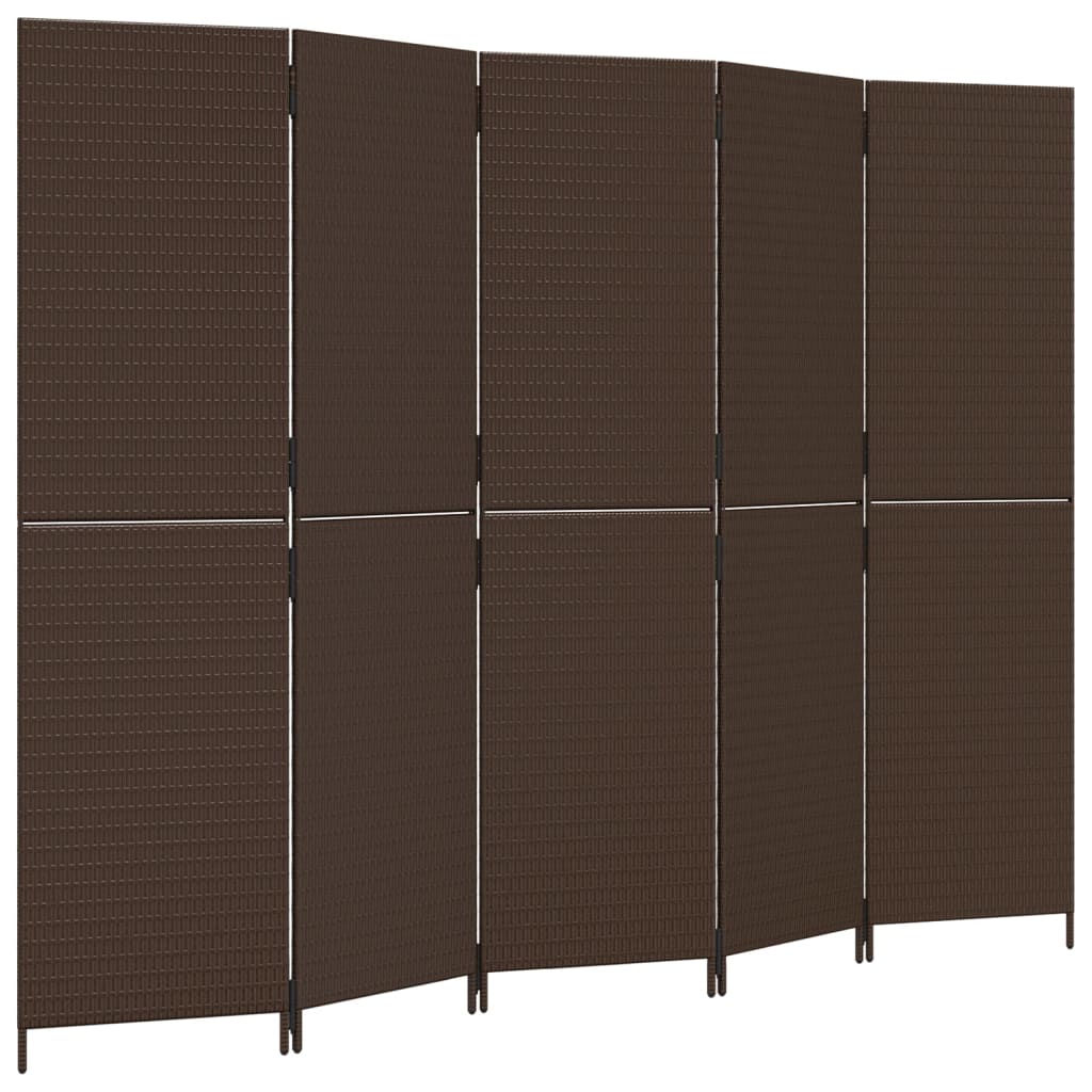 vidaXL Paravent 5-tlg. Braun Poly Rattan