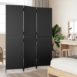 vidaXL Paravent 3-tlg. Schwarz Poly Rattan