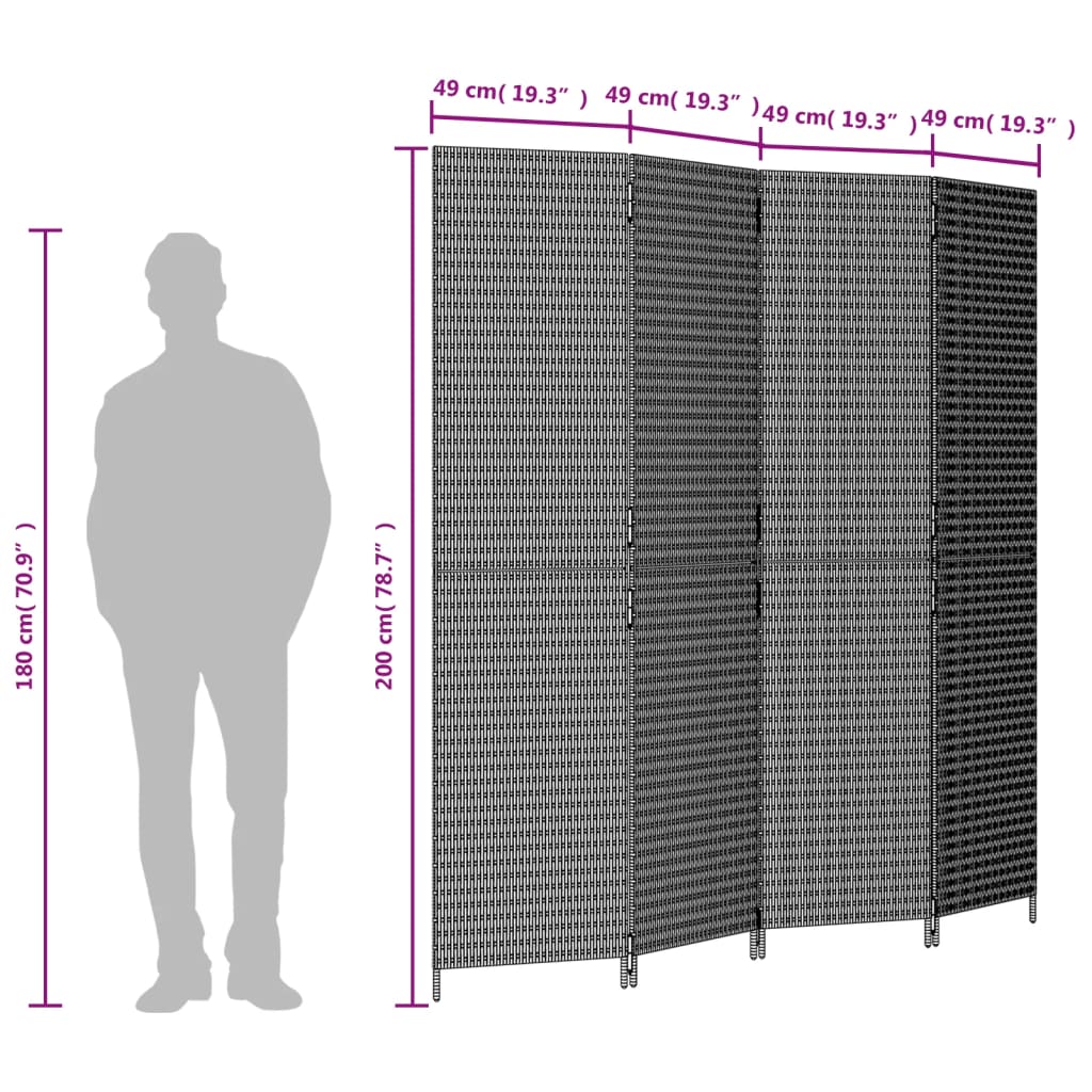 vidaXL Paravent 4-tlg. Braun Poly Rattan