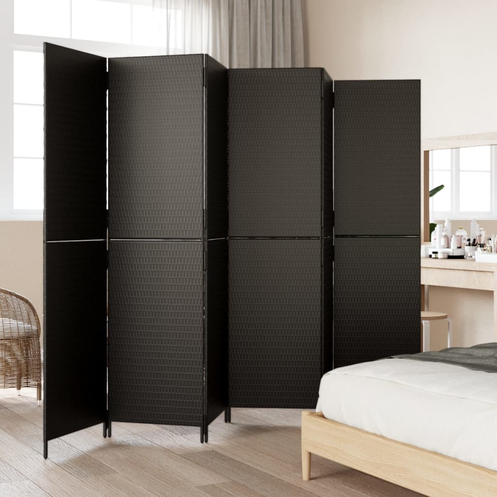 Paravent 6-tlg. Schwarz Poly Rattan Stilecasa