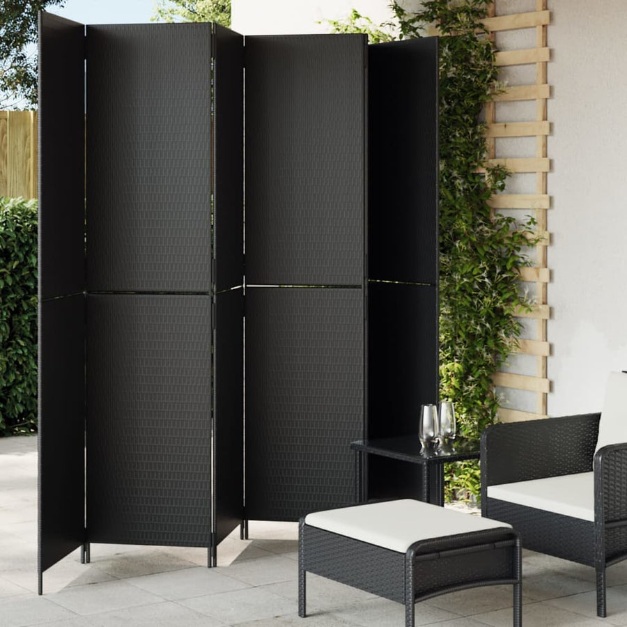 Paravent 6-tlg. Schwarz Poly Rattan Stilecasa