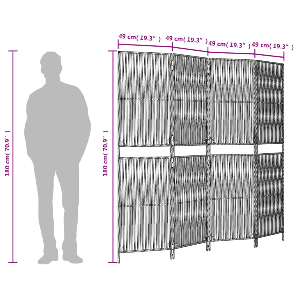 vidaXL Paravent 4-tlg. Braun Poly Rattan