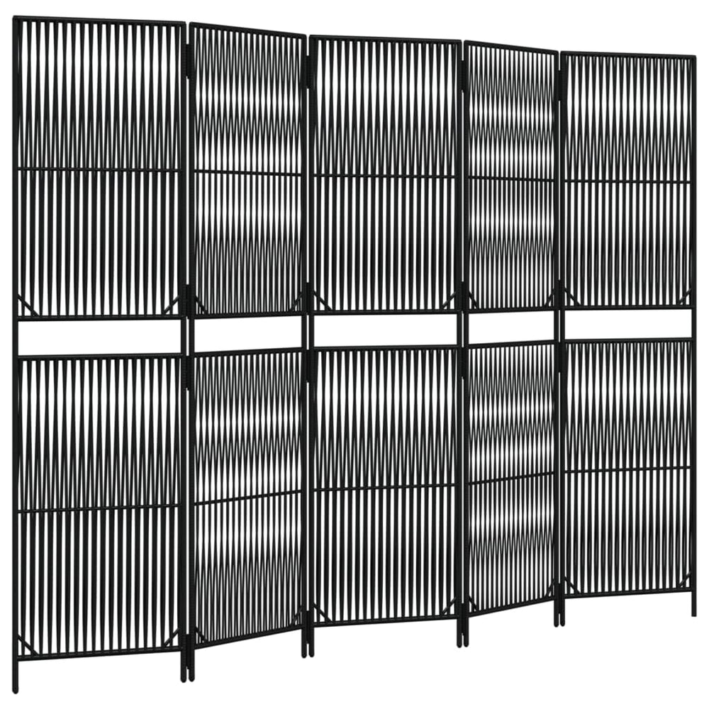 Paravent 5-tlg. Schwarz Poly Rattan Stilecasa