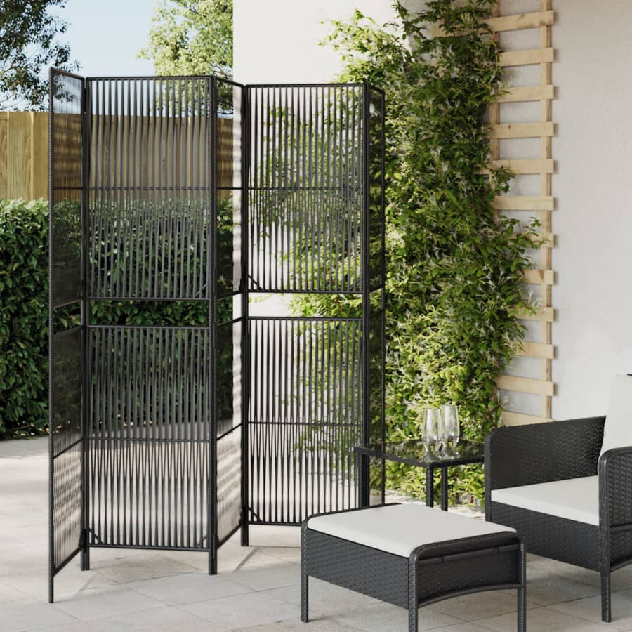 Paravent 5-tlg. Schwarz Poly Rattan Stilecasa