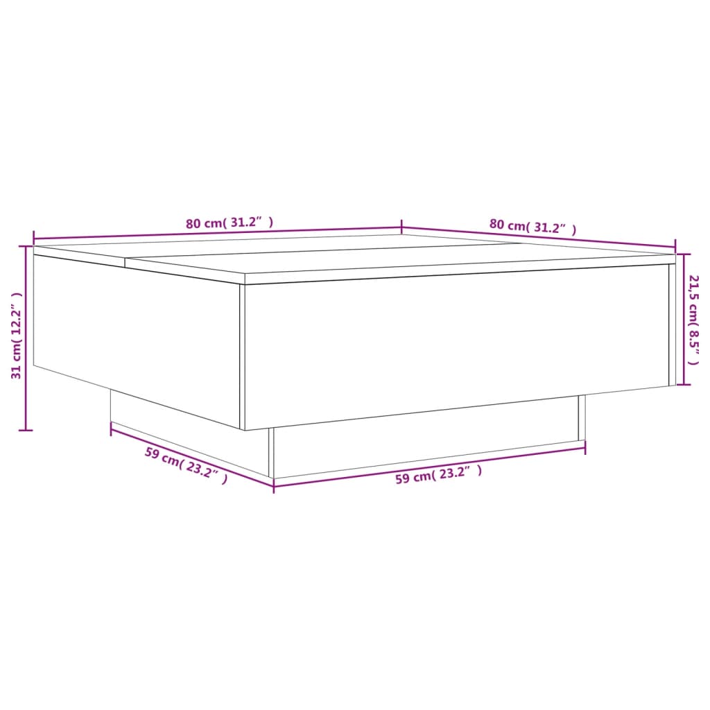 Couchtisch Räuchereiche 80x80x31 cm Holzwerkstoff Stilecasa