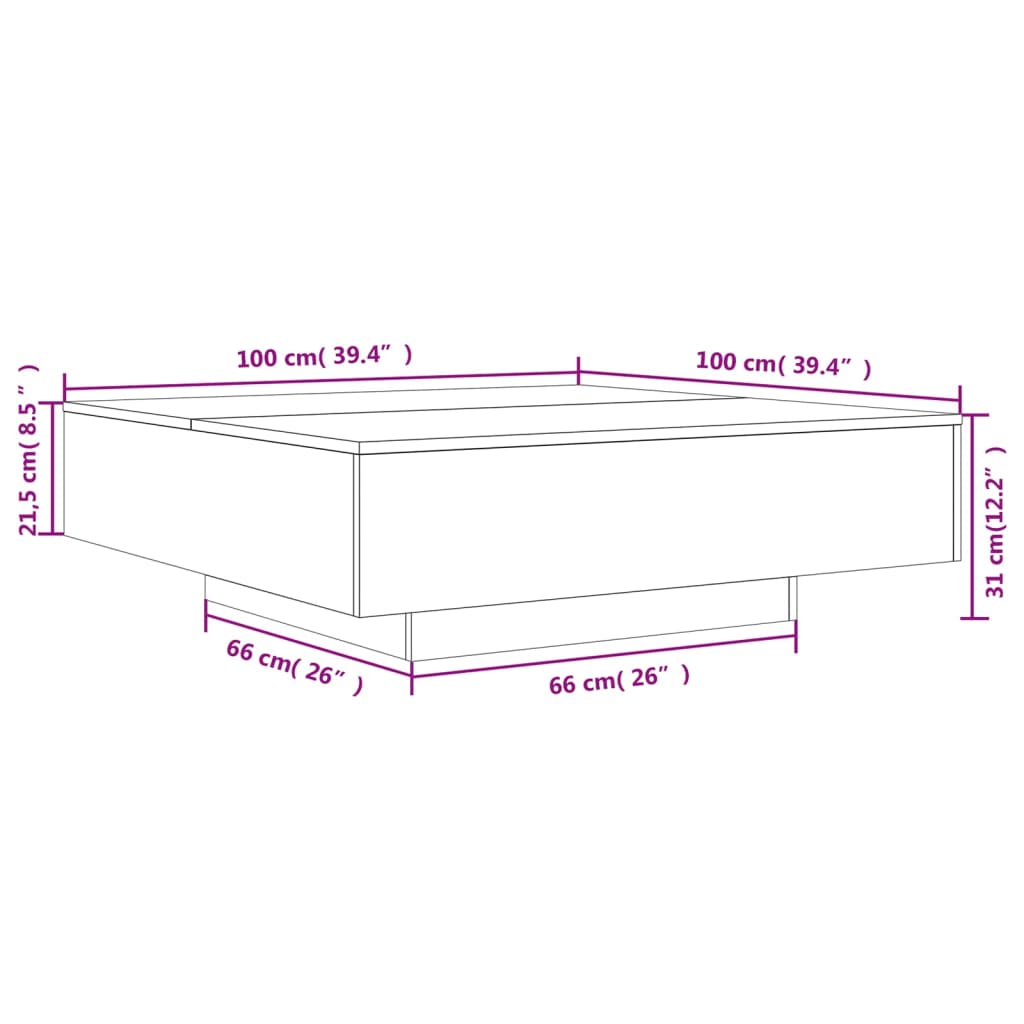 Couchtisch Braun Eichen-Optik 100x100x31 cm Holzwerkstoff Stilecasa