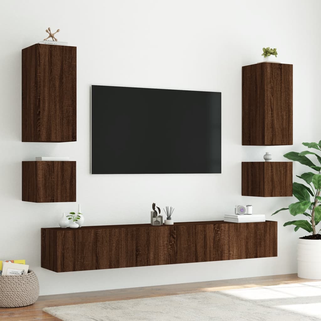 vidaXL TV-Wandschrank mit LED-Leuchten Braun Eichen-Optik 40,5x35x40cm