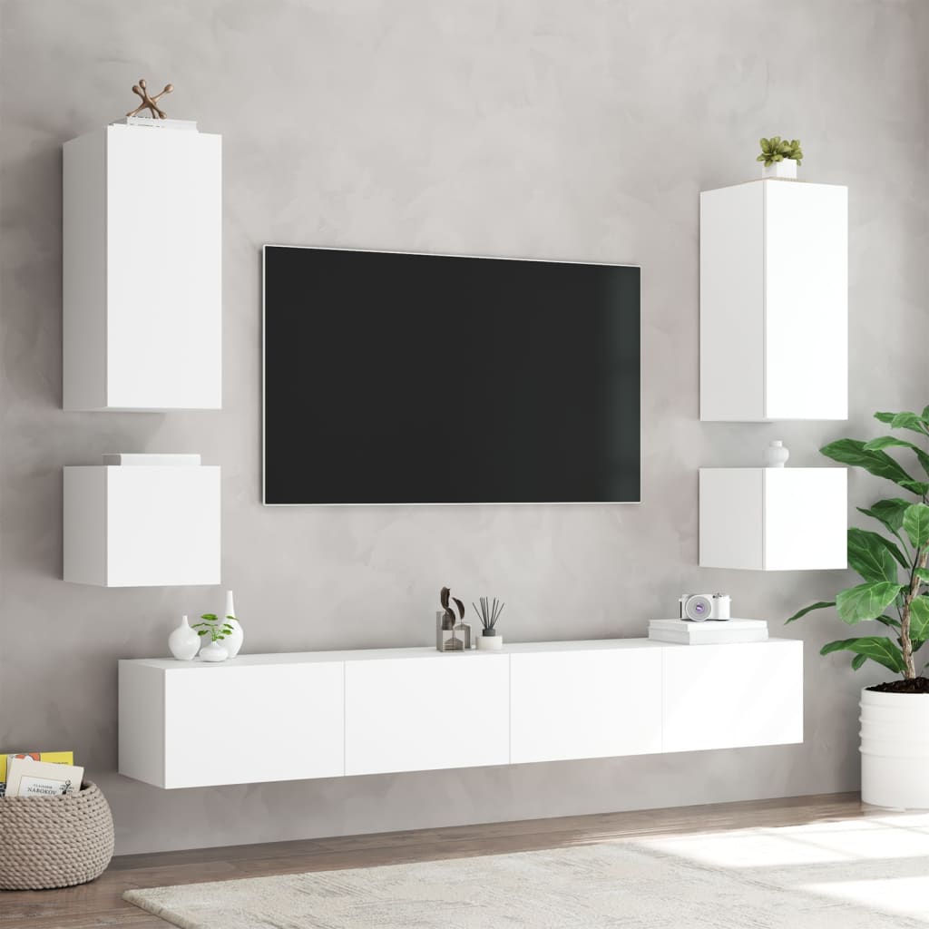 TV-Wandschrank mit LED-Leuchten Weiß 100x35x41 cm