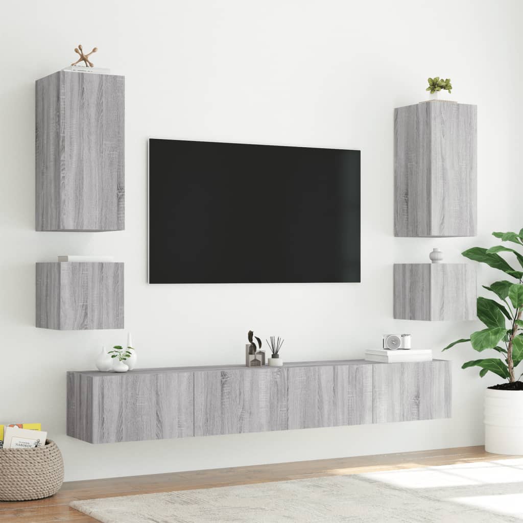 TV-Wandschrank mit LED-Leuchten Grau Sonoma 100x35x41 cm