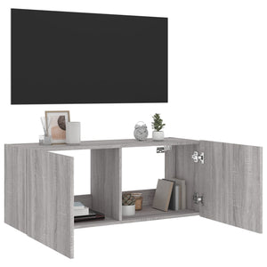 TV-Wandschrank mit LED-Leuchten Grau Sonoma 100x35x41 cm