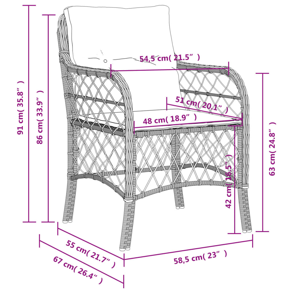 vidaXL Gartenstühle mit Kissen 2 Stk. Beigemischung Poly Rattan